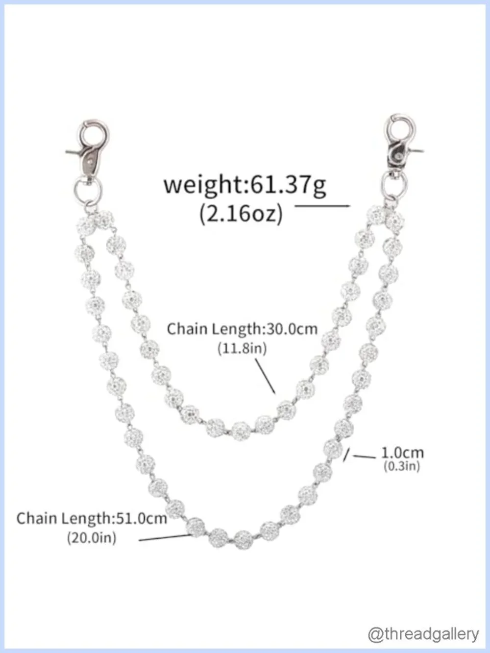 Rhinestone Layered Pant Chain Punk Jeans Pocket Belt Waist Chain Bag Wallet